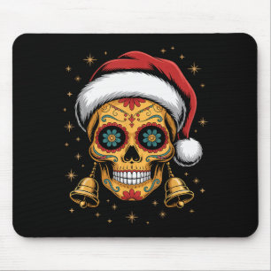 Christmas Sugar Skull Art Woman Santa Hat Festive Mouse Mat