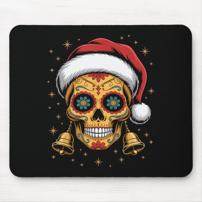 Christmas Sugar Skull Art Woman Santa Hat Festive  Mouse Mat (Front)