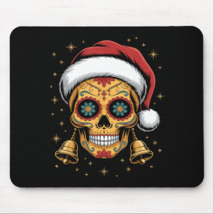 Christmas Sugar Skull Art Woman Santa Hat Festive Mouse Mat