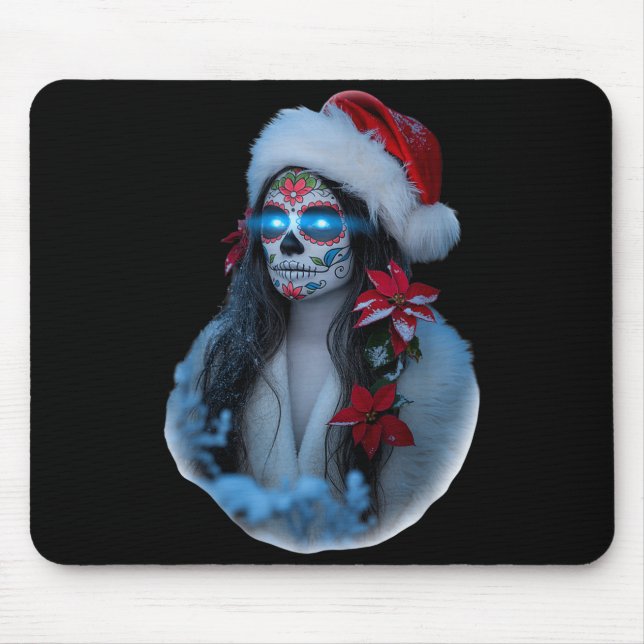 Christmas Sugar Skull Art Woman Santa Hat Festive  Mouse Mat (Front)