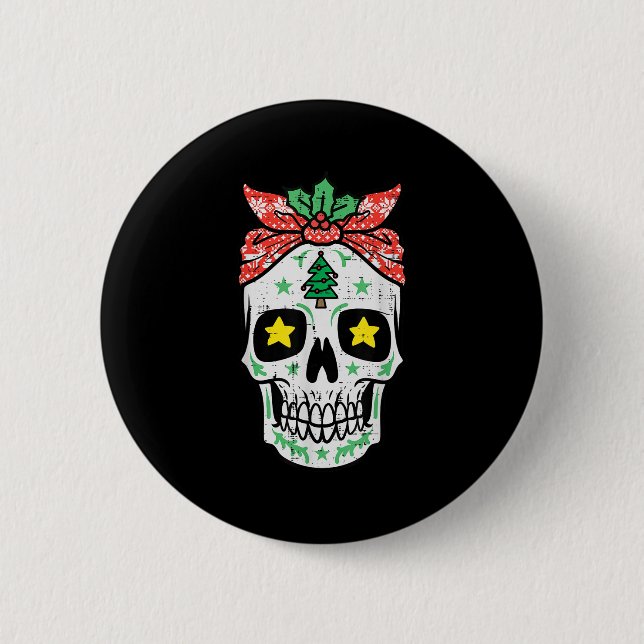 Christmas Sugar Skull Bandanna Xmas Mexican Women  6 Cm Round Badge (Front)