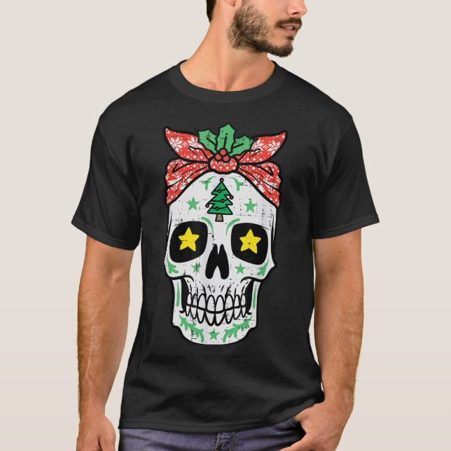 Christmas Sugar Skull Bandanna Xmas Mexican Women  T-Shirt (Front)