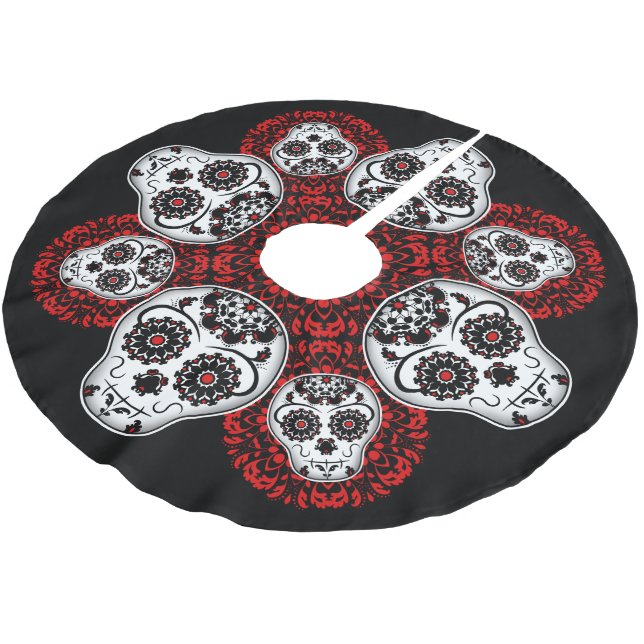 Christmas sugar skull Day of the Dead theme Brushed Polyester Tree Skirt (Angled)