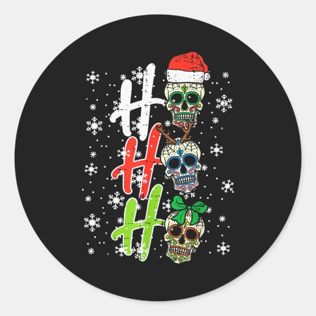 Christmas Sugar Skull Ho Ho Ho Xmas Mexican Men Wo Classic Round Sticker (Front)