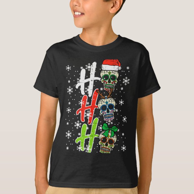 Christmas Sugar Skull Ho Ho Ho Xmas Mexican Men Wo T-Shirt (Front)