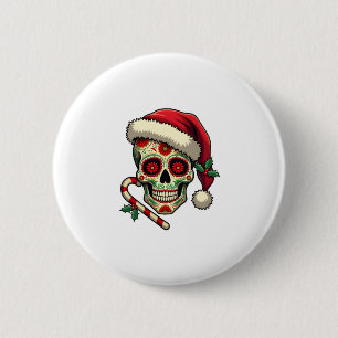 Christmas Sugar Skull Santa Hat Day Of The Dead Xm 6 Cm Round Badge