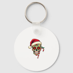 Christmas Sugar Skull Santa Hat Day Of The Dead Xm Key Ring