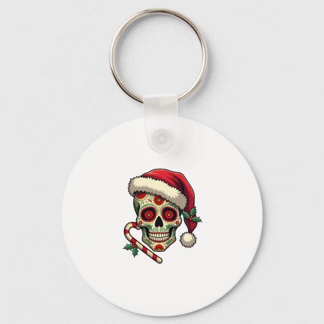 Christmas Sugar Skull Santa Hat Day Of The Dead Xm Key Ring (Front)