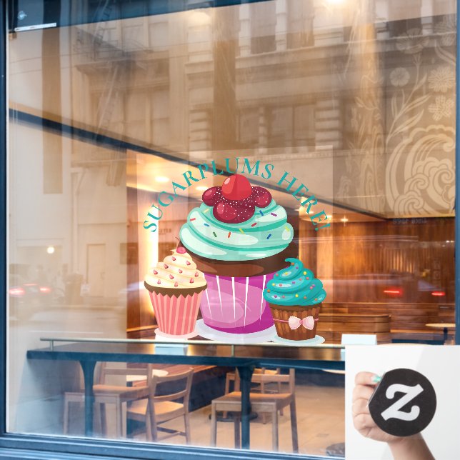 CHRISTMAS Sugarplums Here, Colourful Cupcakes Window Cling (Cafe Window)