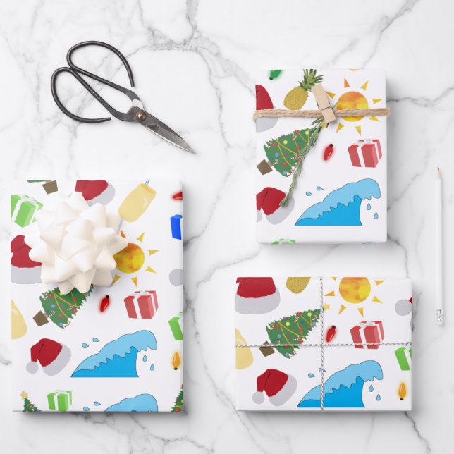 Christmas Summer Beach Holiday Wrapping Paper Sheet (Front)