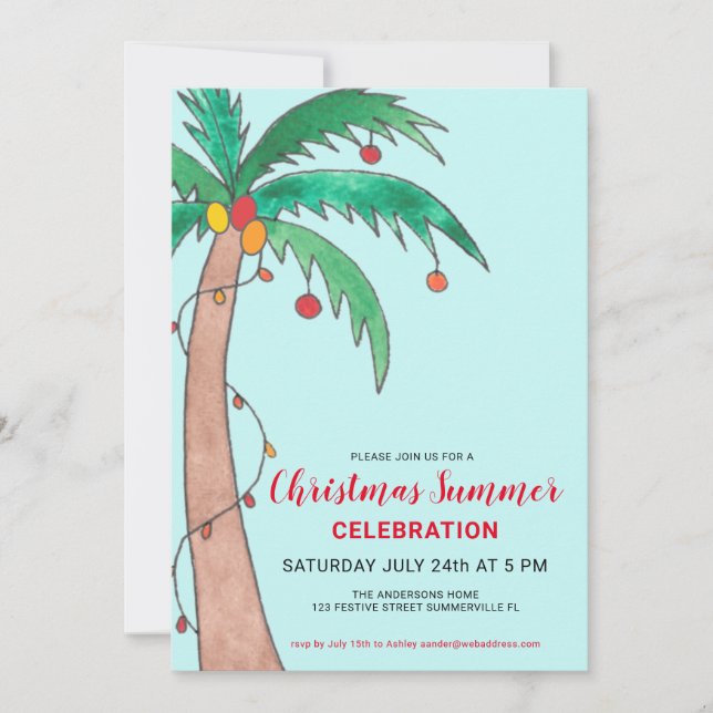 Christmas Summer Celebration Palm Tree Party Invitation (Front)