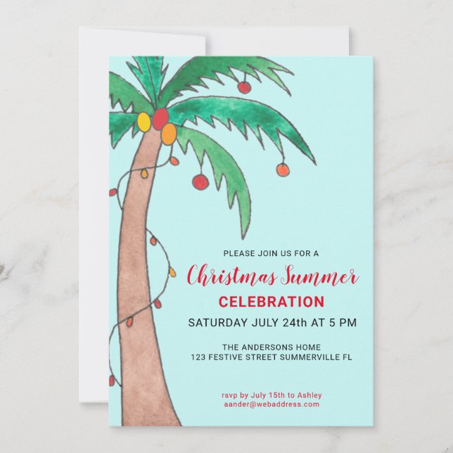 Christmas Summer Celebration Palm Tree Party Invitation (Front)