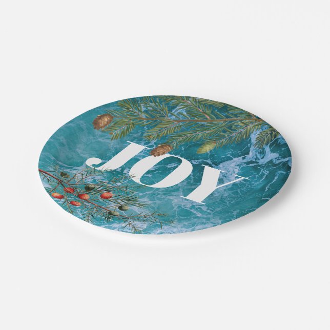 Christmas Summer Ocean Beach Joy  Paper Plate (Angled)