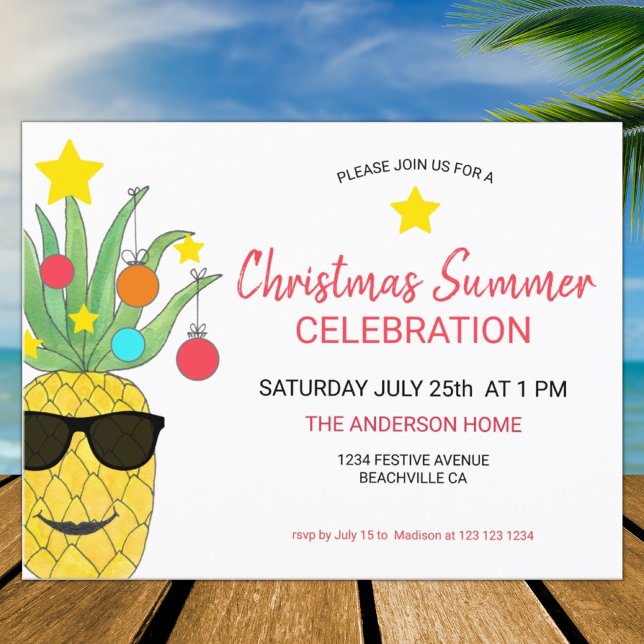 Christmas Summer Pineapple Party Invitation  Postcard (Creator Uploaded)