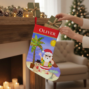 Christmas Summer Santa Beach Holidays Personalised Small Christmas Stocking
