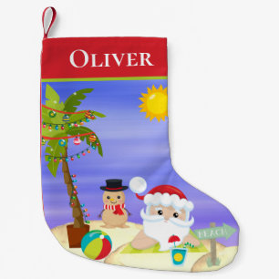 Christmas Summer Santa Beach Kids Personalised Small Christmas Stocking