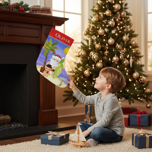 Christmas Summer Santa Beach Surfing Personalised Small Christmas Stocking (Creator Uploaded)