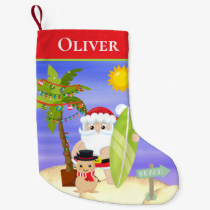 Christmas Summer Santa Beach Surfing Personalized Small Christmas Stocking