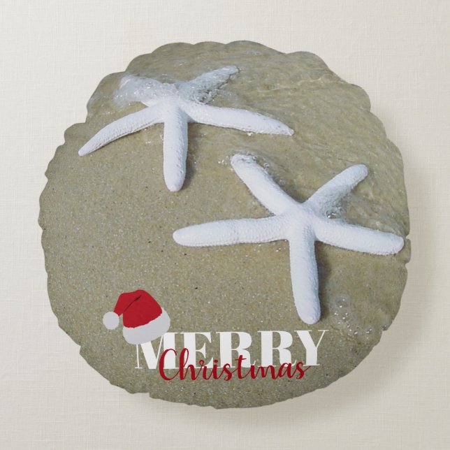 Christmas Summer Starfish Beach Round Cushion (Front)