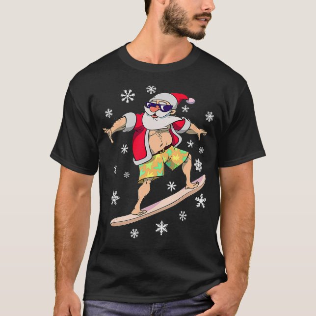 Christmas Summer Surf Hawaii  Santa Hawaiian Surfi T-Shirt (Front)