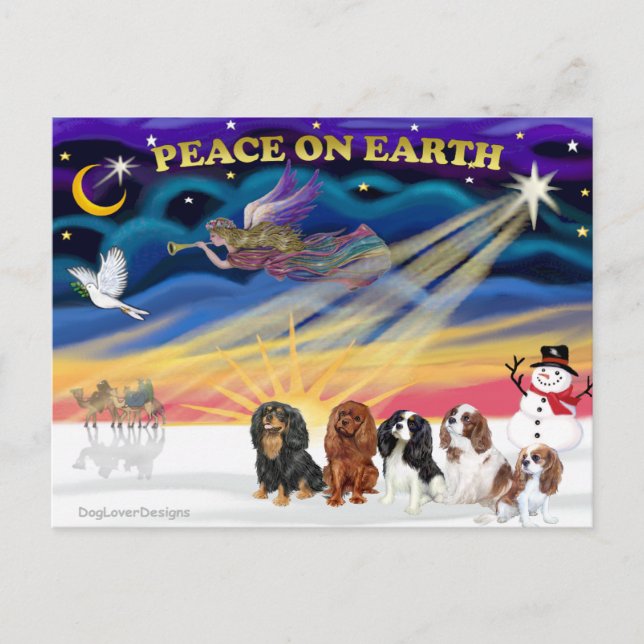 Christmas Sunrise - Cavalier Kings Charles (five) Holiday Postcard (Front)