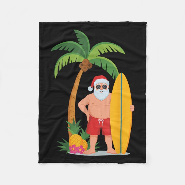 Christmas Surf Santa Beach Ne Vacation Surfing  Fleece Blanket (Front)