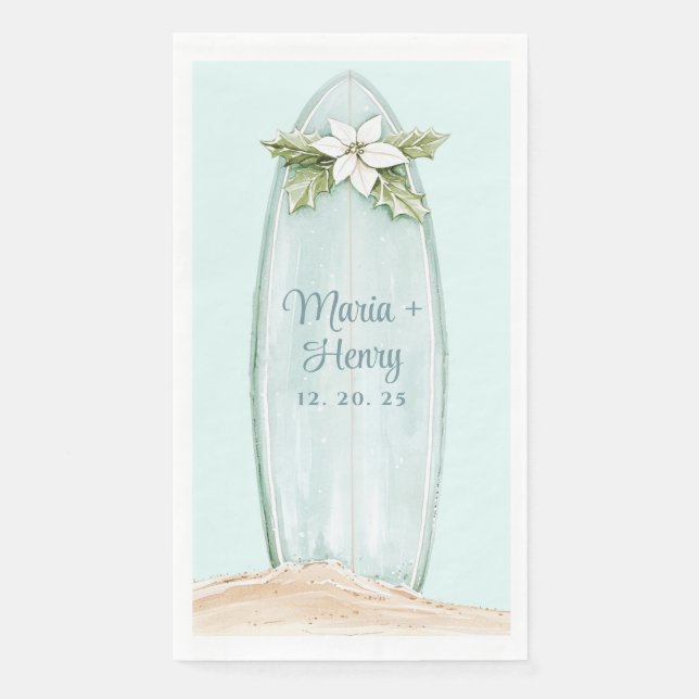 Christmas Surfboard | Winter Beach  Napkin (Front)