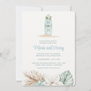 Christmas Surfboard Winter Beach Wedding Invitation