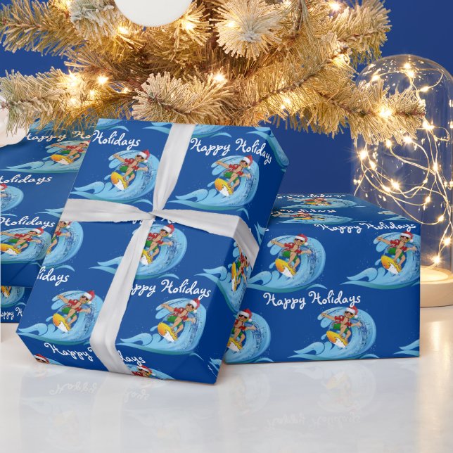 Christmas Surfer on Wave Wrapping Paper (Holidays)