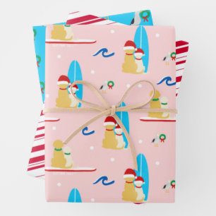 Christmas Surfing Dogs, Seagulls Gift Wrap Set 3