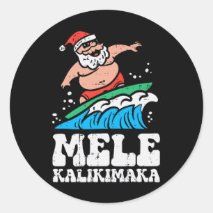 Christmas Surfing Mele Kalikimala Xmas Hawaii Men Classic Round Sticker