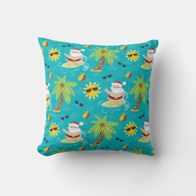 Christmas surfing santa beach house pillow (Front)