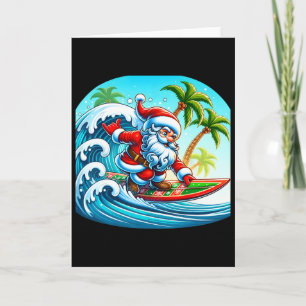 Christmas Surfing Santa Beach Surfboard Palms For Card
