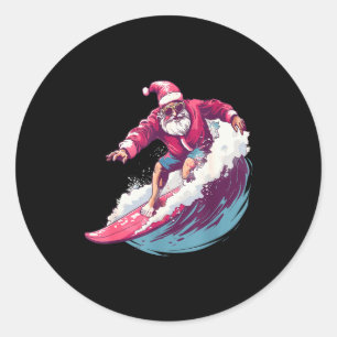 Christmas Surfing Santa Surfboarder Surf Lover Xma Classic Round Sticker