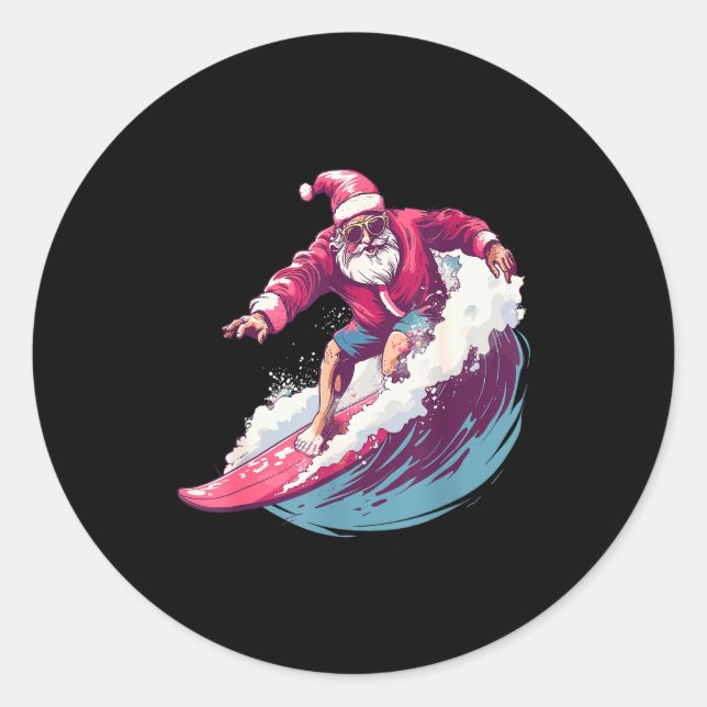 Christmas Surfing Santa Surfboarder Surf Lover Xma Classic Round Sticker (Front)