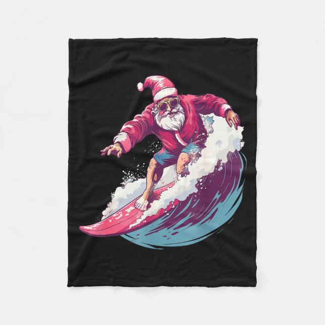 Christmas Surfing Santa Surfboarder Surf Lover Xma Fleece Blanket (Front)