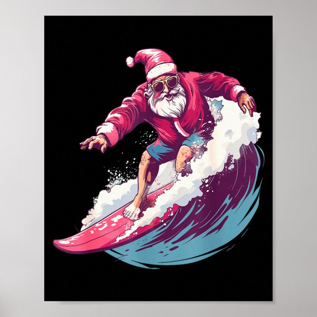 Christmas Surfing Santa Surfboarder Surf Lover Xma Poster (Front)