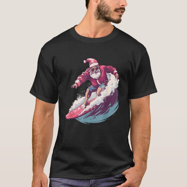 Christmas Surfing Santa Surfboarder Surf Lover Xma T-Shirt (Front)