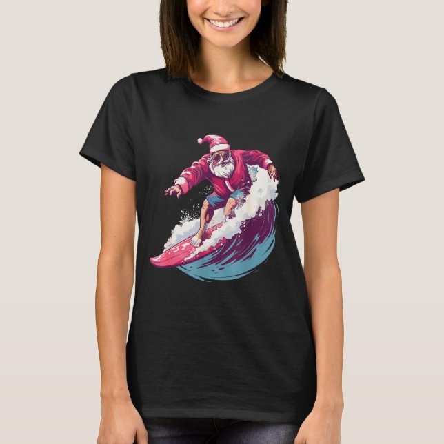 Christmas Surfing Santa Surfboarder Surf Lover Xma T-Shirt (Front)