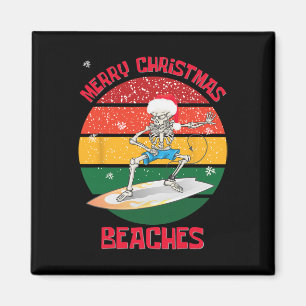 Christmas Surfing Skeleton Merry Christmas Beaches Magnet