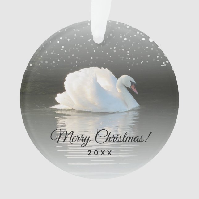 Christmas Swan on Snowy Lake Ornament (Front)