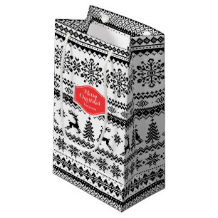 Christmas sweater black fair isle pattern monogram small gift bag