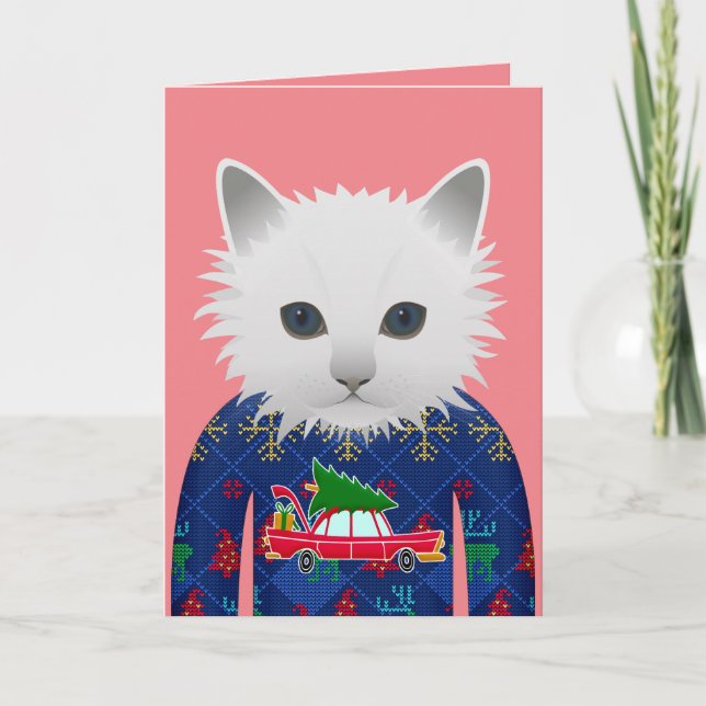 CHRISTMAS SWEATER CAT GREETING CARDS (Front)