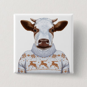 Christmas Sweater Cow 15 Cm Square Badge