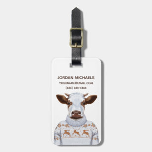 Christmas Sweater Cow   Add Your Name Luggage Tag