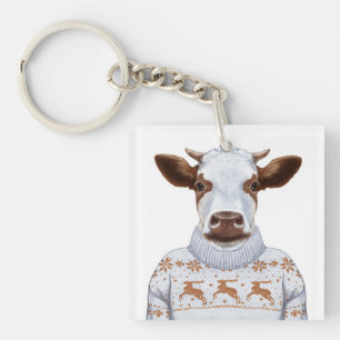 Christmas Sweater Cow Key Ring