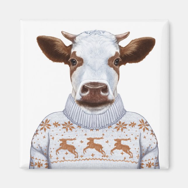 Christmas Sweater Cow Magnet (Front)