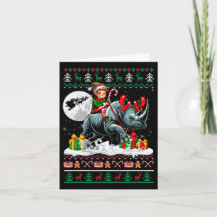 Christmas Sweater Elf Riding Rhino Matching Kids T Card