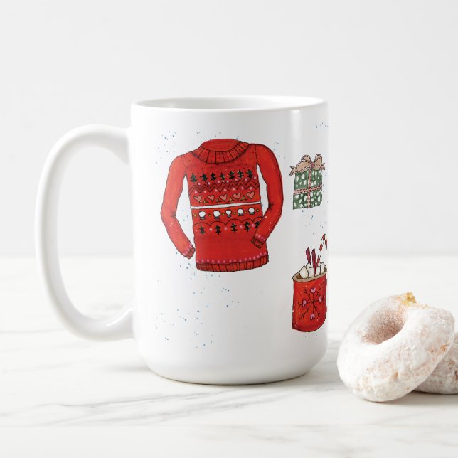 Christmas Sweater, Gift, & Hot Cocoa Coffee Mug (With Donut)