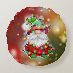 Christmas Sweater Gnome Holiday Lights Tangle Round Cushion